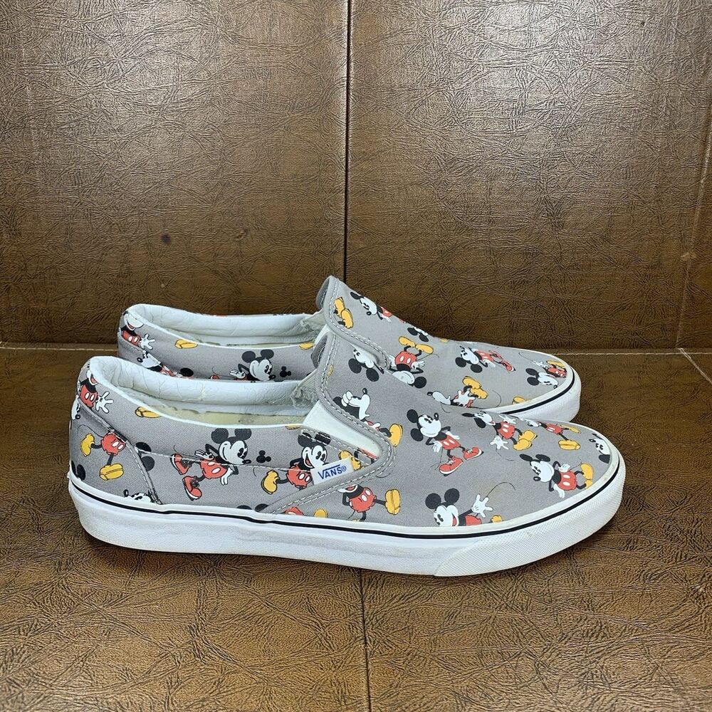 Disney X Vans Mickey Mouse Classic Slip On Gray Graphic Sneakers Men’s Size 12